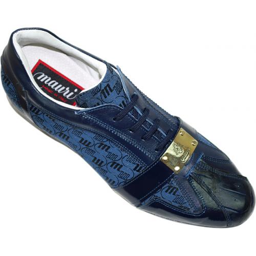 Mauri 8840 Wonder Blue Alligator / Patent Leather Sneakers With Gold Mauri Engraved Plate