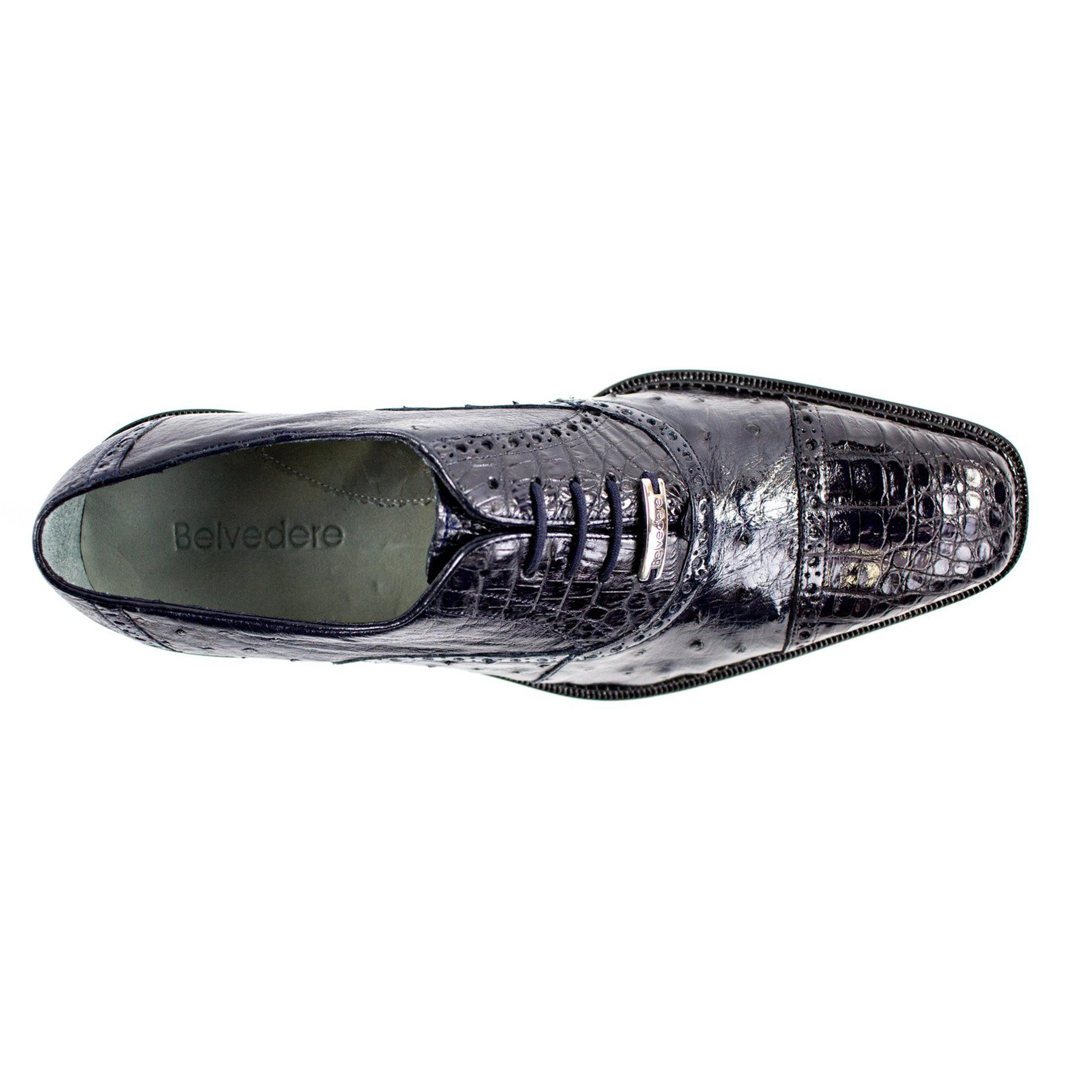 Belvedere Onesto II Navy Blue Ostrich / Crocodile Shoes