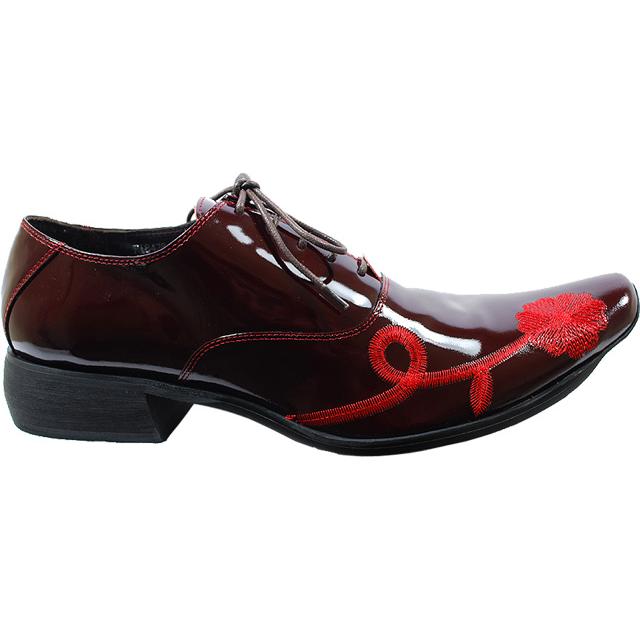 Fiesso Red Wine Patent Leather Shoes With Embroidered Floral Design ...