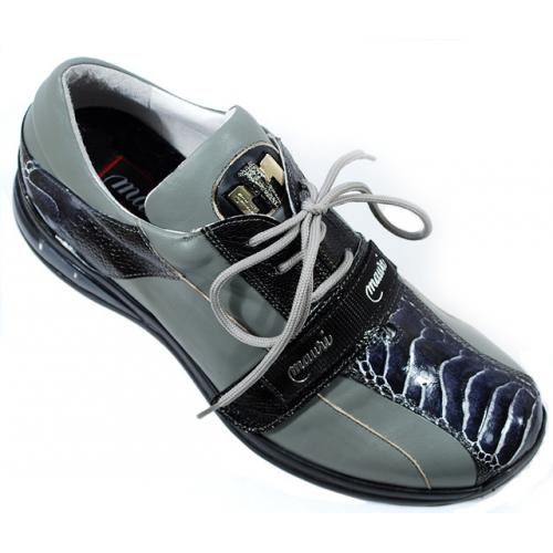 Mauri 8733 Silver / Charcoal Grey Genuine Ostrich Sneakers With Velcro Straps