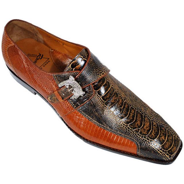 Romano Lucca Black / Cognac Genuine Ostrich / Lizard Shoes W/ Monk ...