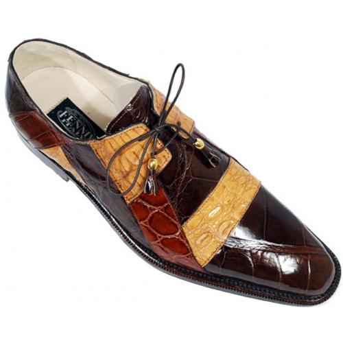 Fennix Italy Brown/Rust/Gold All-Over Genuine Alligator/Hornback Crocodile Shoes