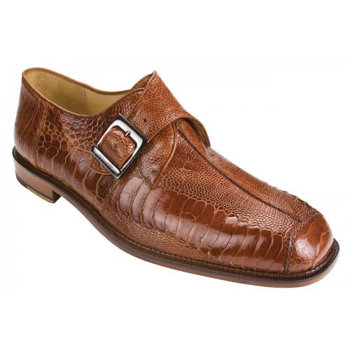 Belvedere "Dolce" Brandy All-Over Genuine Ostrich Monk Strap Shoes 740.