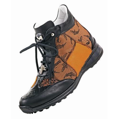 Mauri "Ace" 8757 Black and Patchwork Orange Nappa Leather / Baby Crocodile Boots