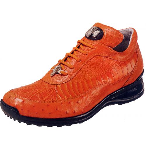 Mauri "Killer" 8842 Orange Genuine Ostrich / Flank Crocodile / Ostrich Leg Sneakers