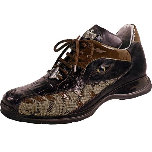 Mauri "Louisiane" 8770 Taupe / Dark Brown / Camel Genuine Baby Crocodile / Patent Leather / Mauri Print Fabric / Nappa Leather Shoes