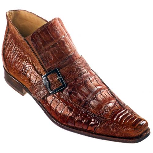 Mauri "Nominee" 42731 Hand Painted Brandy Genuine Baby Crocodile / Ostrich Leg Shoes
