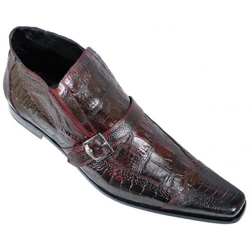 Mauri "Nominee" 42731 Hand Painted Wine Genuine Baby Crocodile / Ostrich Leg Shoes