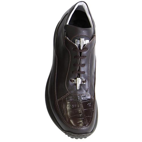 Mauri 8900 Chocolate Brown Genuine Crocodile /  Nappa Leather Sneakers With Silver Mauri Alligator Head