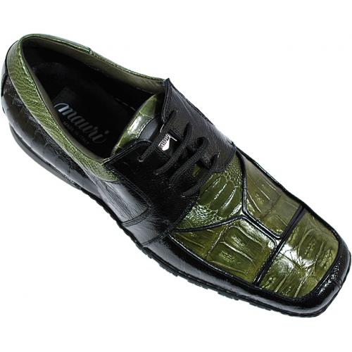 Mauri "Boston Common" 9162 Money Green Genuine Ostrich Leg / Baby Crocodile / Nappa Leather Shoes