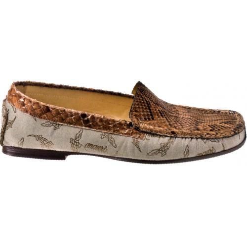 Mauri "A Coffe in Dubai" 9122 Camel and Bone Genuine Python / Mauri Fabric Loafer Shoes
