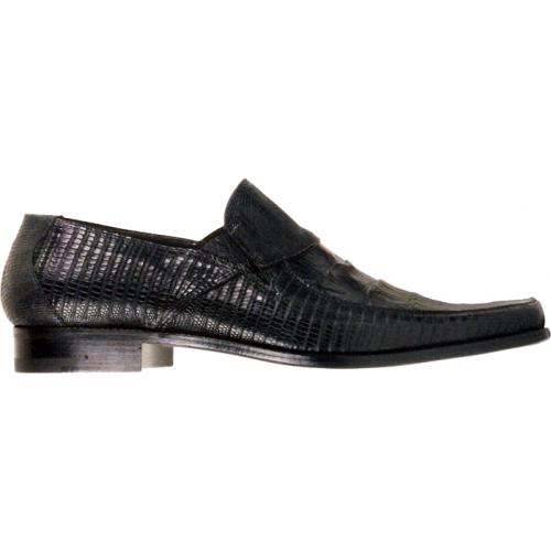 Mauri "Diamond Bash" 2477 Black Baby Crocodile / Tejus Lizard Loafer Shoes