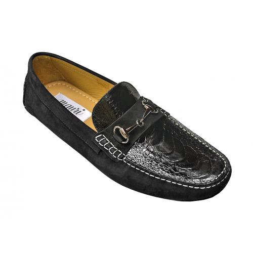 Mauri "Ocean Drive" 9119 Black Kangaroo Nubuck / Ostrich Leg Loafer Shoes