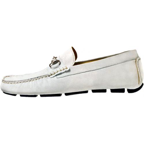 Mauri "Ocean Drive" 9119 White Kangaroo Nubuck / Ostrich Leg Loafer Shoes