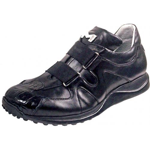 Mauri "Premium" 8711 Black Baby Crocodile / Nappa Leather Sneakers
