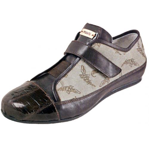 Mauri Ladies "Valentine" 8794 Dark Brown / Bone Genuine Baby Crocodile / Nappa Leather / Mauri Trigator Fabric Sneakers