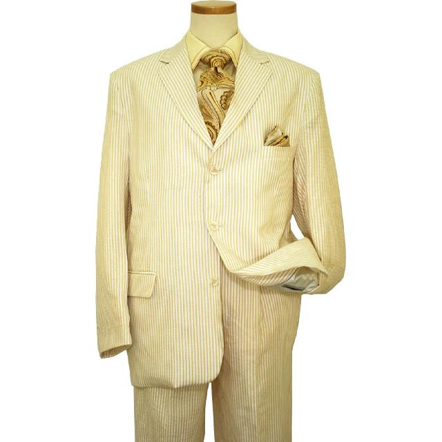 Successos 100% Cotton Tan / White Seersucker Wide Leg Suit BP3195-1 ...