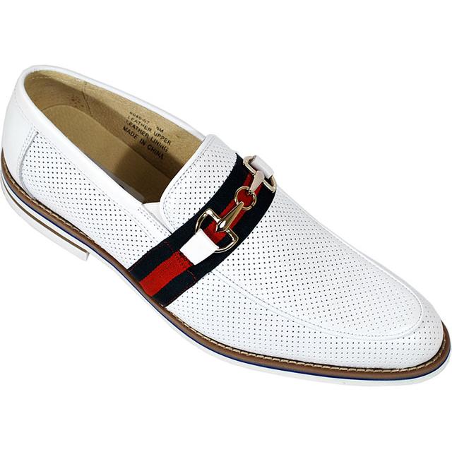 white loafers with gold buckle