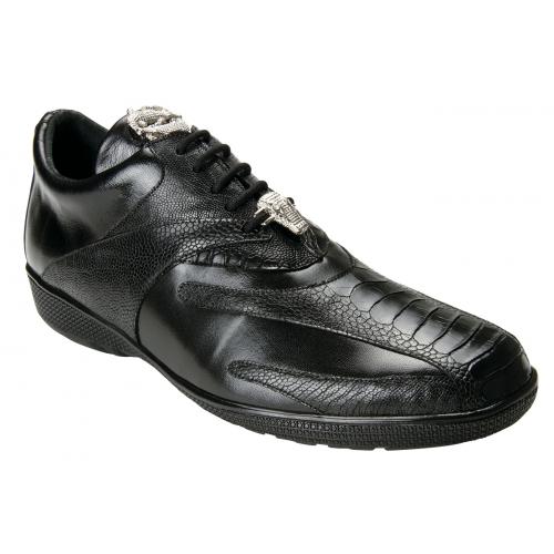Belvedere "Bene" Black Genuine Ostrich And Leather Casual Sneakers 2010.