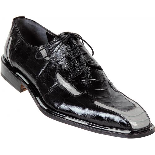 Mauri  "Corduroy" 4400 Black / Dark Grey Genuine Alligator / Ostrich Leg / Baby Crocodile Shoes