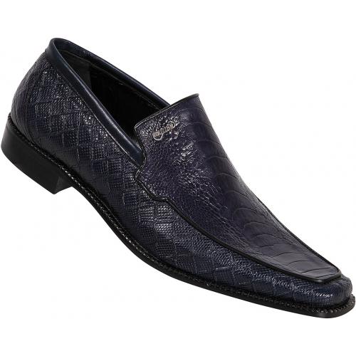 Mauri  "2430" Wonder Blue Karung Plisse Design Genuine Ostrich / Calf Shoes