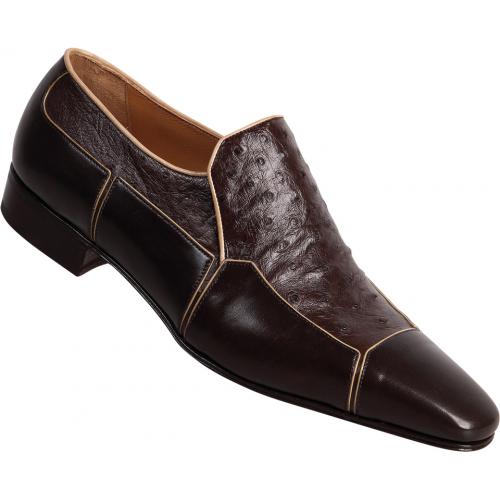 Mauri "3004" Dark Brown Genuine Ostrich / Calf Loafer Shoes.