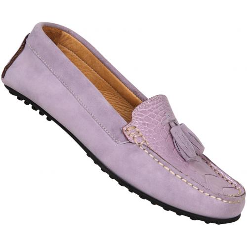Mauri Ladies "9128" Mauve Genuine Ostrich / Suede Loafer Shoes