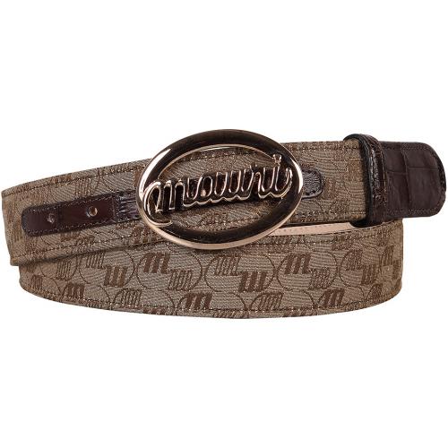 Mauri "0100/35" Sport Rust / Beige  Genuine Baby Crocodile Belt With Double M Mauri Fabric