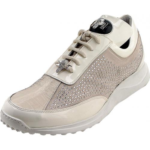 Mauri "Hyperchic" 8936 Cream Nappa Leather / Baby Crocodile Sneakers with Swarovski Crystals
