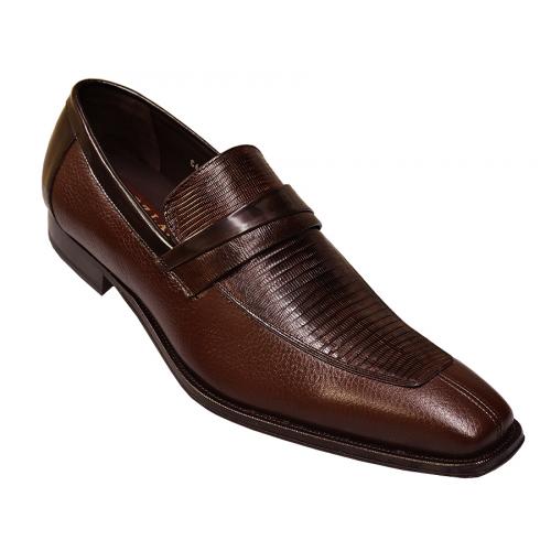Mezlan "Irabu II" Brown Genuine Lizard / Calfskin Loafer Slip-On Dress Shoes 13414-L