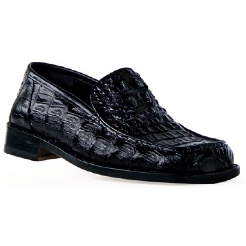 Mauri "4188" Black All Over Genuine Hornback Crocodile Shoes