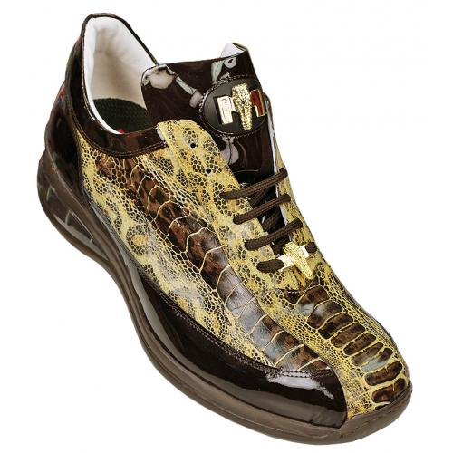 Mauri 8848 Brown / Gold Hand Painted Genuine Ostrich And Patent Leather ...