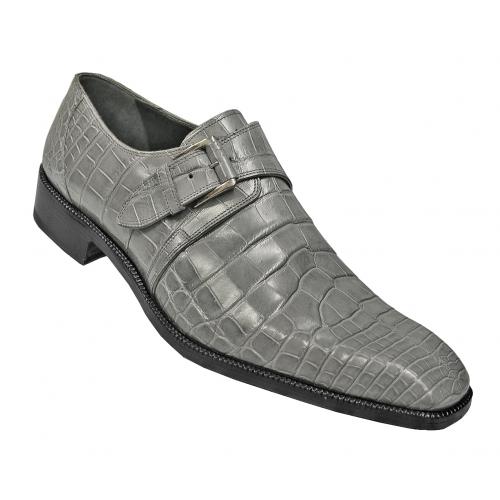 Mauri "2713" Medium Grey All Over Genuine Baby Alligator Monk Strap Shoes.