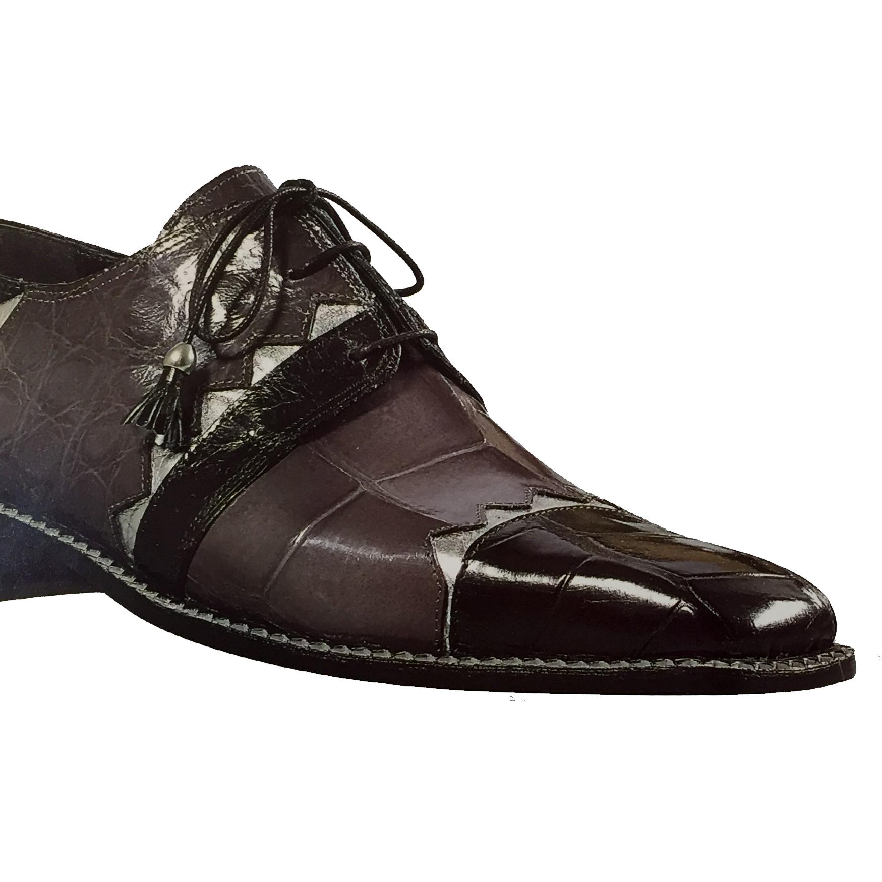 Mauri Black and Grey Silver Alligator Leather Shoes | Upscale Menswear