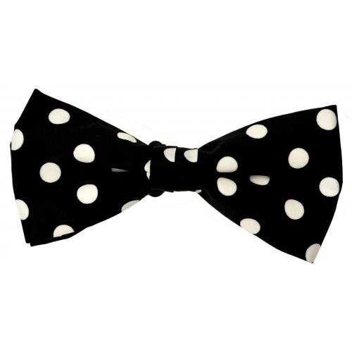 Classico Italiano Black With White Polka Dots 100% Silk Bow Tie / Hanky Set BH0002