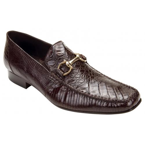 Belvedere "Italo" Brown Genuine Crocodile / Lizard Loafer Shoes With Bracelet 1010.