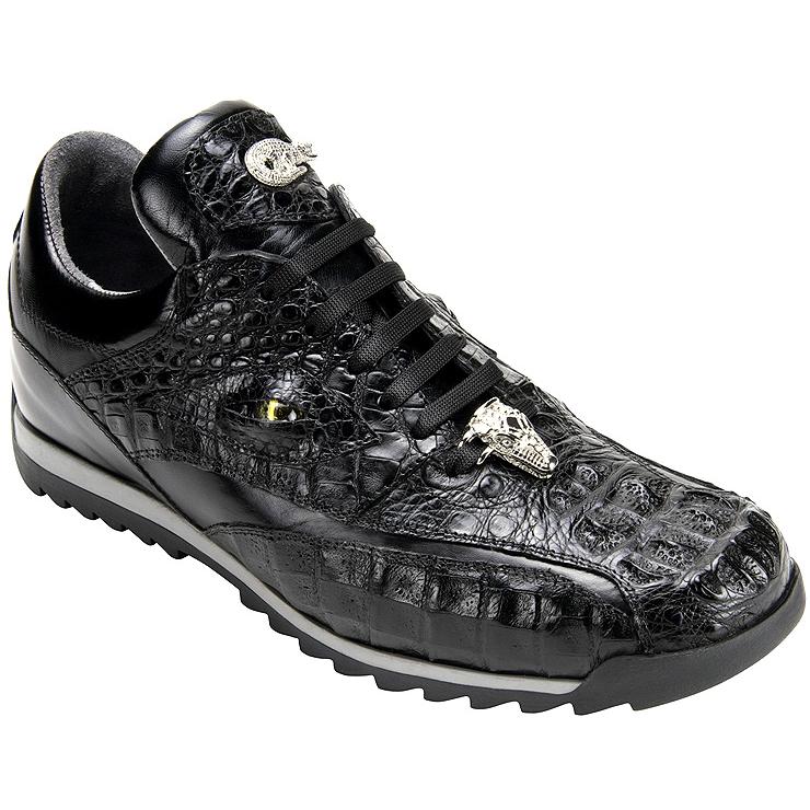 Belvedere Ferro Black Genuine Caiman Crocodile / Calf Sneakers With ...