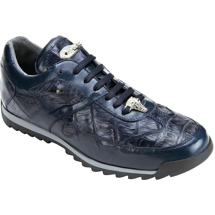 Belvedere Ferro Navy Genuine Caiman Crocodile / Calf Sneakers With Eyes ...