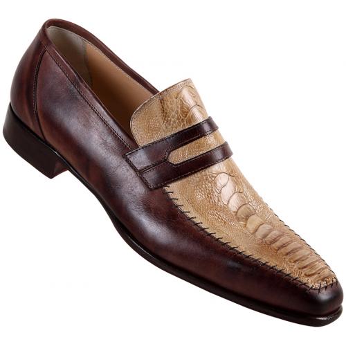 Mauri 1033 Hand Painted Sport Rust / Bone Genuine Ostrich Leg / Calf Loafer Shoes