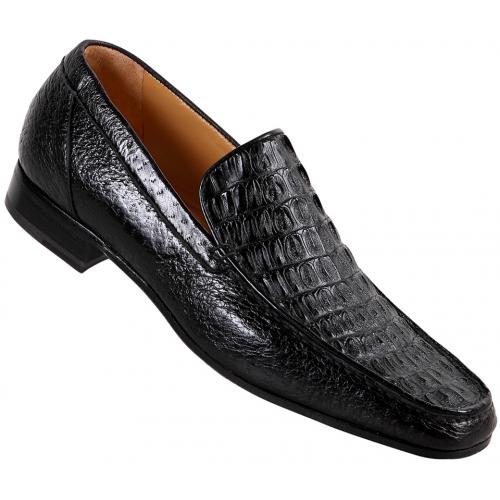Mauri 3972 Black Hornback Crocodile / Pecary Loafer Shoes