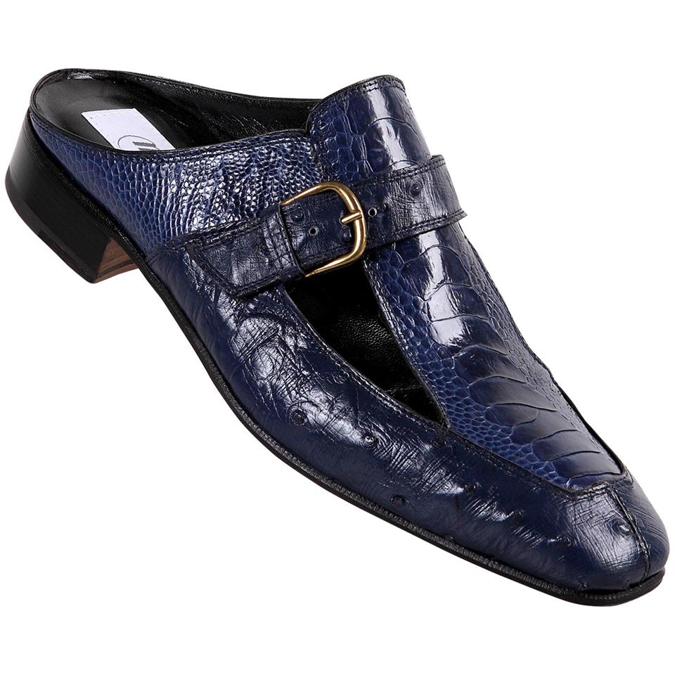Mauri 4488 Iris Blue Genuine Ostrich / Ostrich Leg Half Shoes - $799.90 ::  Upscale Menswear 