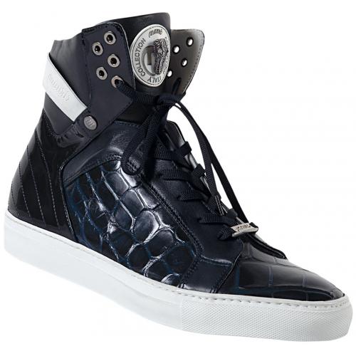 Mauri "Gregory" 8792 Wonder Blue Genuine Body Alligator / Nappa / Patent Leather Casual High Top Sneakers