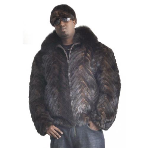 Winter Fur Brown Genuine Sheared Mink Fur Jacket With Fox Collar M39R01BR
