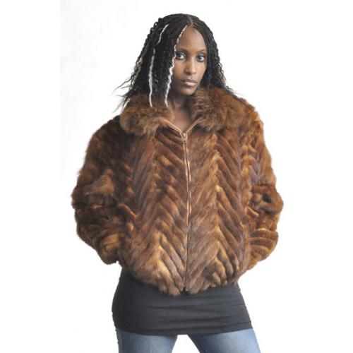Winter Fur Ladies Whiskey Genuine Sheared Mink Fur Jacket With Fox Collar W39S05WK