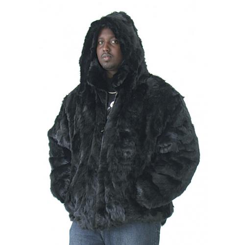 Winter Fur Black Genuine Mink Fur Jacket With Detachable Hood M03R02BL