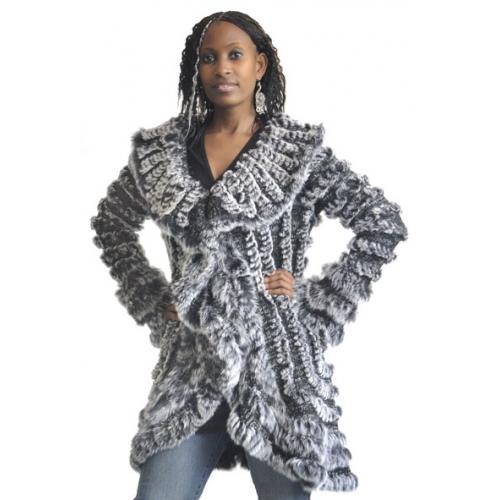 Winter Fur Ladies Grey Genuine Knitted Rabbit Fur Coat  W05Q05GREY