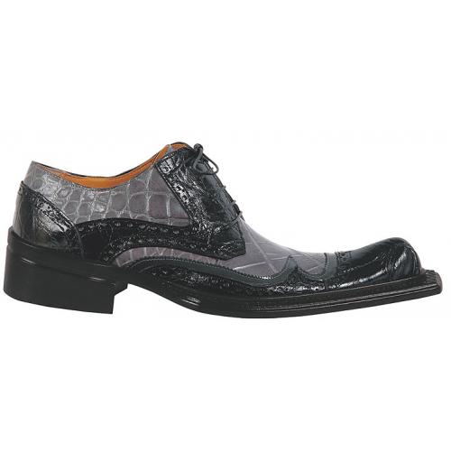 Mauri "Major" 44171 Black / Charcoal Grey Genuine Alligator / Calf Shoes