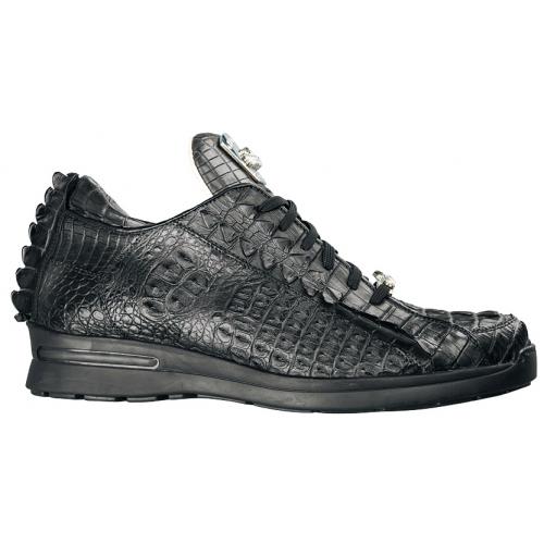 Fennix Italy 3340 Black All-Over Genuine Baby Hornback Crocodile Sneakers With Alligator Head