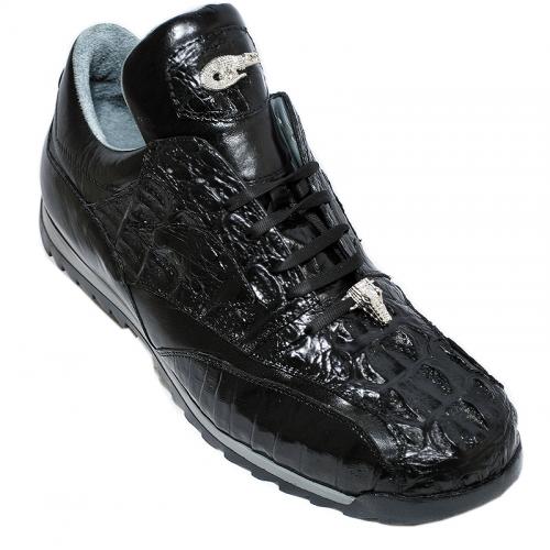 Belvedere "Toro" Black Genuine Caiman Crocodile / Calf Sneakers With Eyes