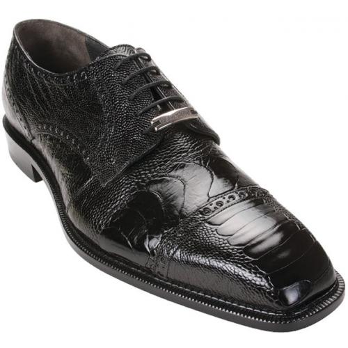 Belvedere "Lucca" Black All-Over Genuine Ostrich Shoes